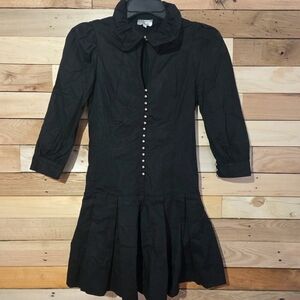 Dark Academia Witch Gothic Black Mini Dress Peter Pan Collar Pleated Retro